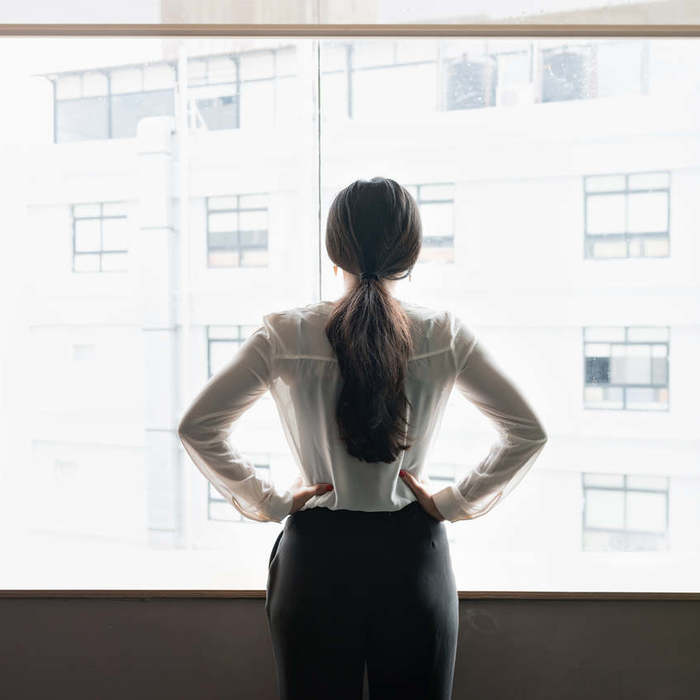 Large thumb young woman taking stock of her surroundings