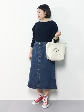 前ボタンデニムスカート