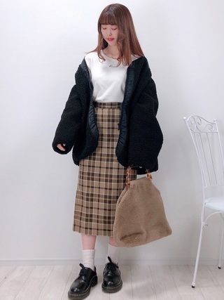 ノーカラーボアフリースジャケット