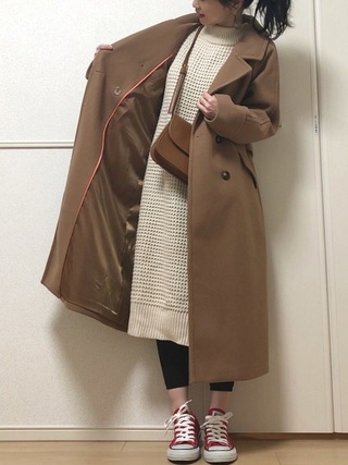 ケーブルニットワンピースコーデ